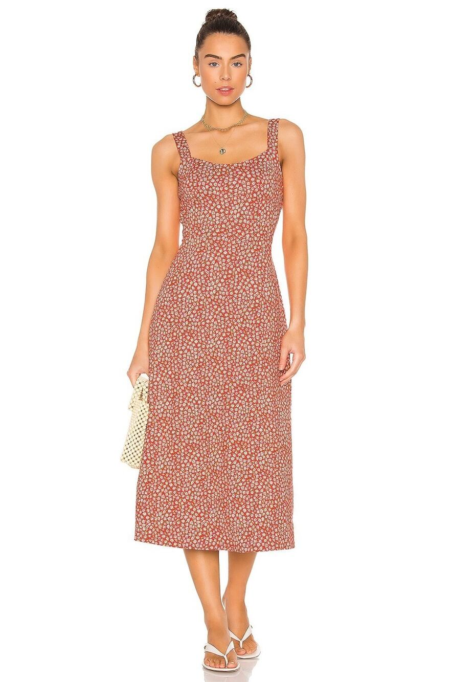 Free People Lorelai Orange Floral Printed Maxi Dress Large